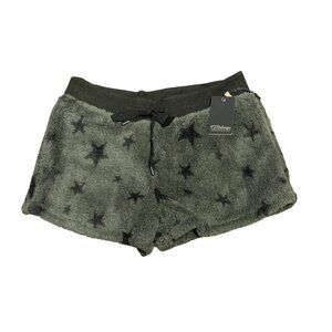 P.J. Salvage Womens Star Sherpa Fleece Shorts Sz S Olive & Black Cozy Lounge NWT